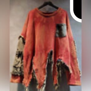 Distressed Red and Black Sweater